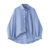 外套女春1086 蓝色飘带立领衬衫 玉米专享