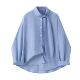 外套女春1086 蓝色飘带立领衬衫 玉米专享