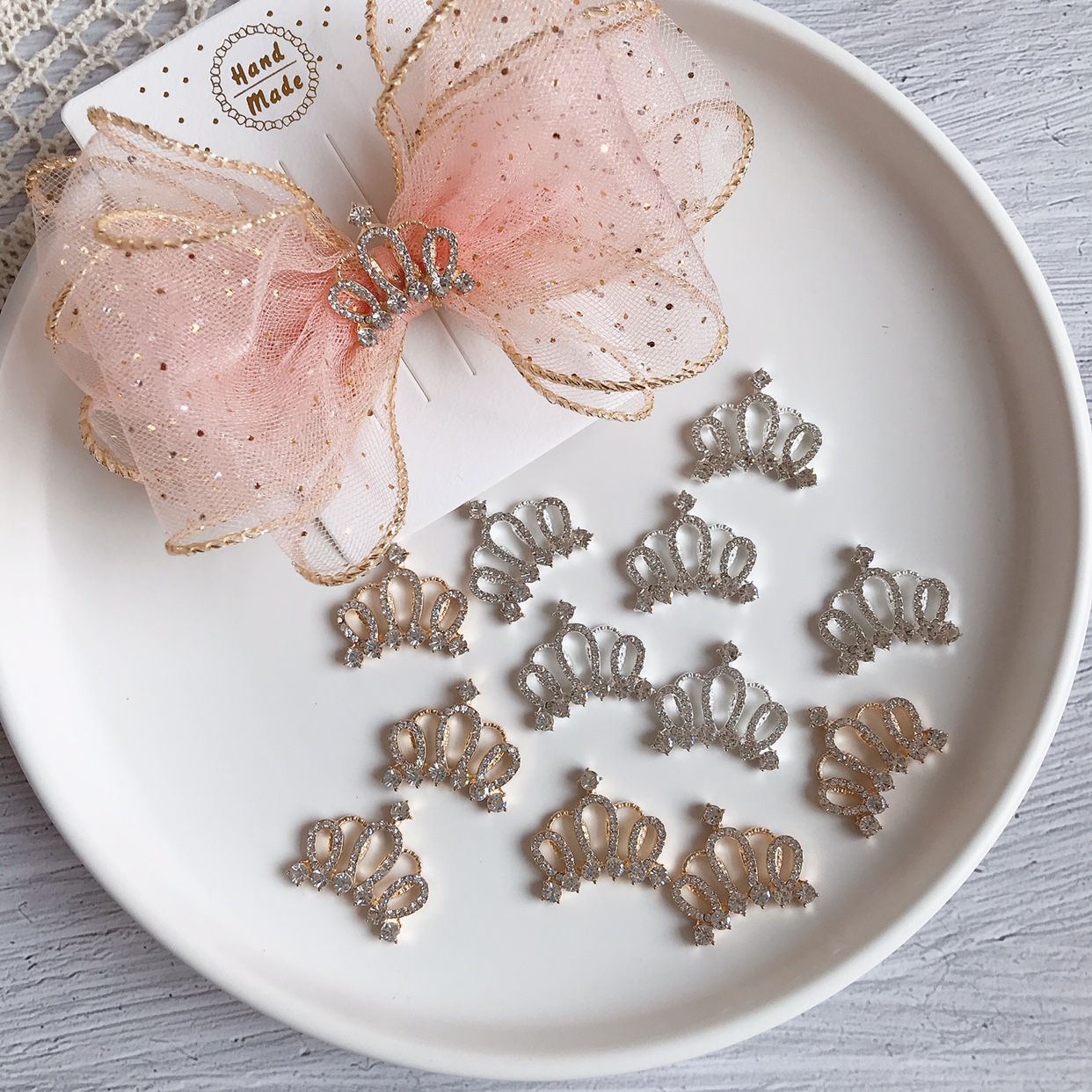 DIY蝴蝶结手工发饰材料满钻水钻合金皇冠手工发夹蝴蝶结配件配饰