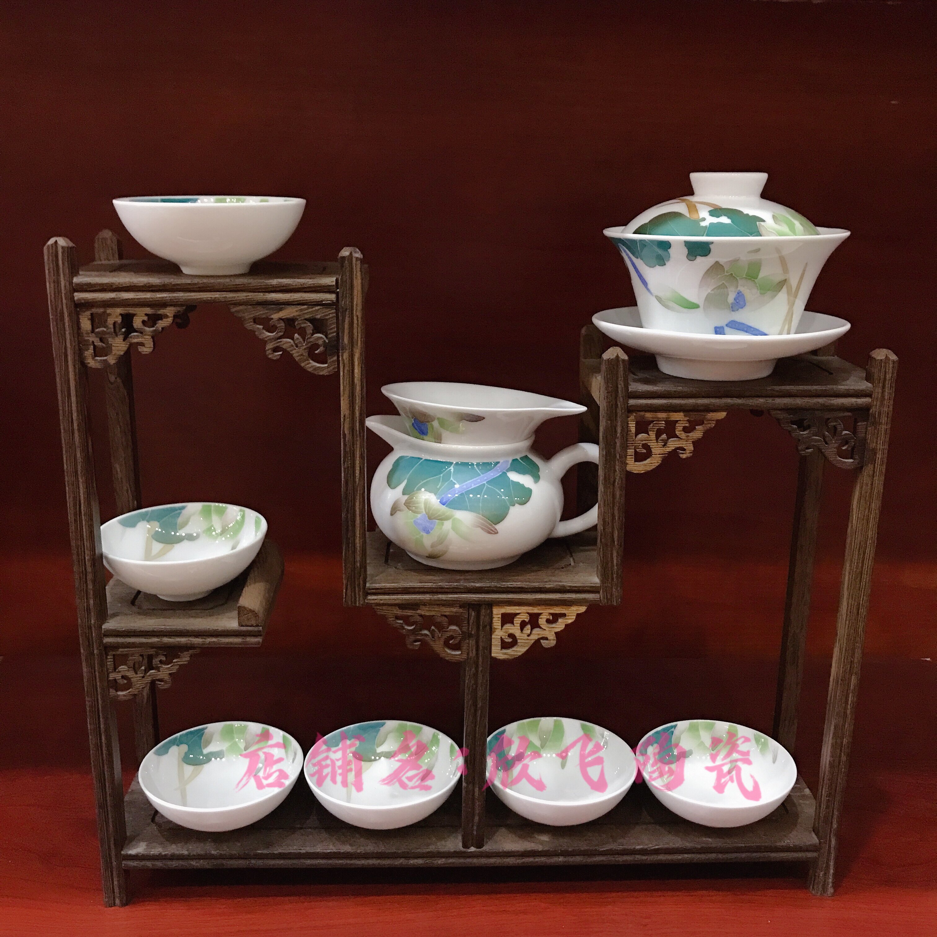 醴陵釉下五彩瓷手绘功夫茶茶具hf茶杯盖碗带漏斗居家礼品陶瓷套装