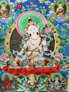 中国风非遗藏族唐卡纯手工苏绣大师刺绣白度母菩萨挂画装饰绣画