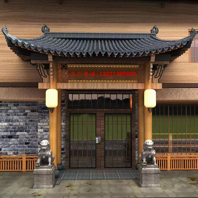 实木中式仿古屋檐门头定制古建凉亭长廊牌坊门楼牌匾斗拱雕花门窗