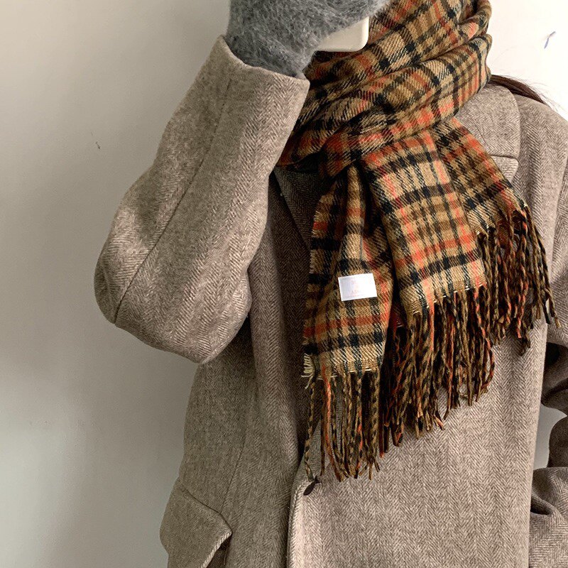 韩国东大门线条格子围巾女韩版流苏网红围巾披肩冬季保暖休闲围脖