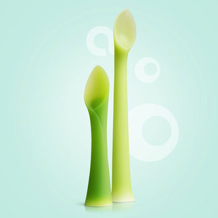 olababy绿芽餐勺宝宝吃饭训练勺短柄硅胶喂饭食勺安抚牙胶餐具勺