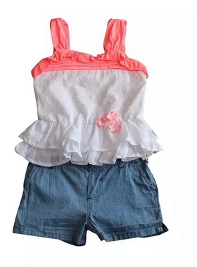 福娃妮妮童装120616春夏新款 女童 吊带背心软牛仔短裤套装