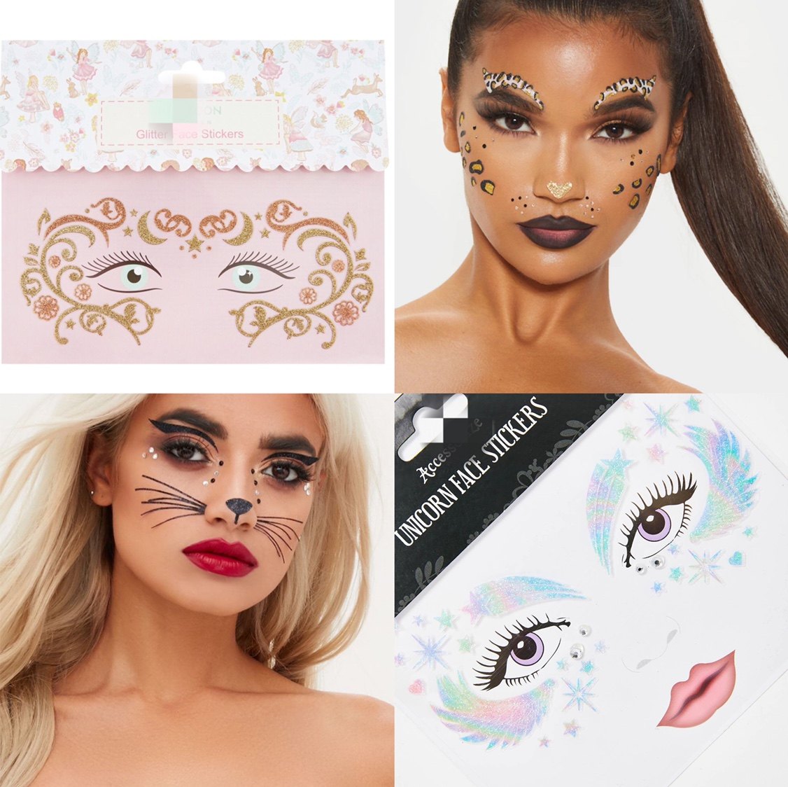 英国纯原儿童脸部贴纸女孩face stickers饰品小猫独角兽美人鱼ins