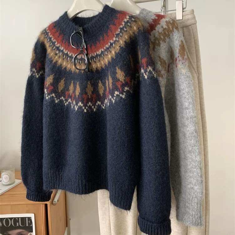 【小田粉丝专享】复古提花宽松费尔岛毛衣25121001,女装/女士精品,汉服连衣裙,淘宝优惠券,粉丝福利购,淘宝优惠卷