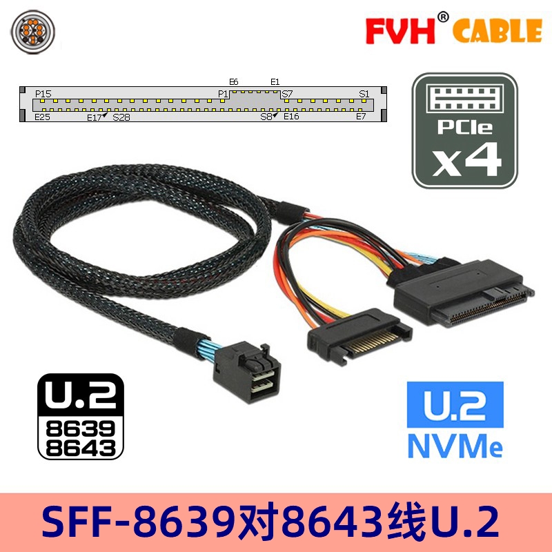 FVH SSD PCI-E NVME转换8643线Mini SAS M.2转U.2 SFF-8639转接卡