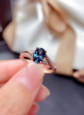 一克拉天然蓝色托帕石宝石戒指