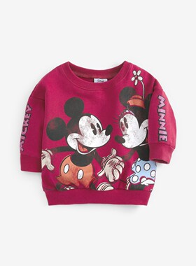 【现货】英国next女童女宝宝甜美可爱紫色米奇卡通印花薄绒卫衣