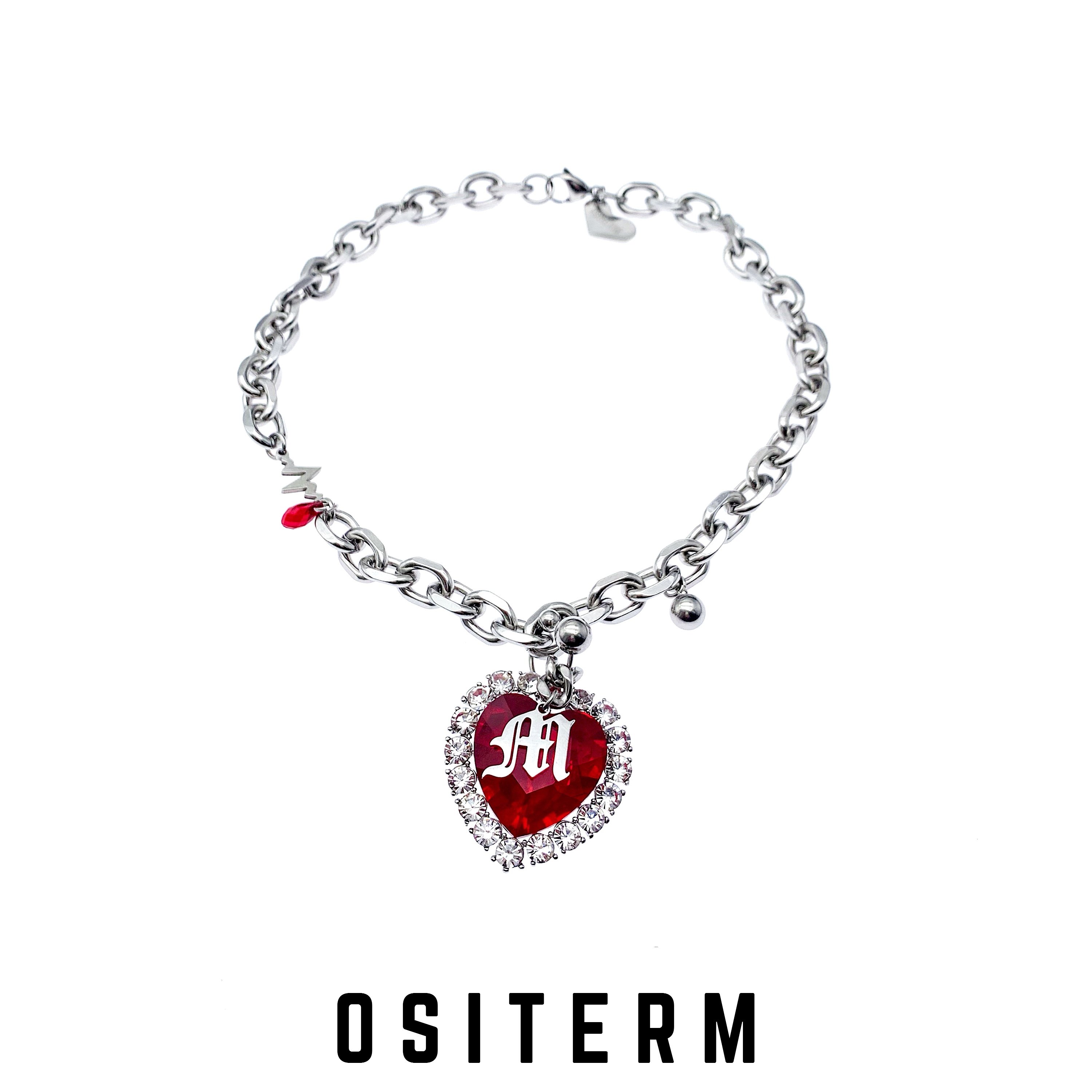 OSITERM限定钻石爱心红心M字母项链夸张时髦颈链李斯丹妮符龙飞款