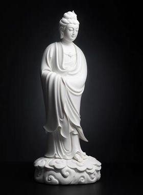 德化窑陶瓷摆件《祥云静思观音菩萨像》林建平佛像工艺 家居饰品