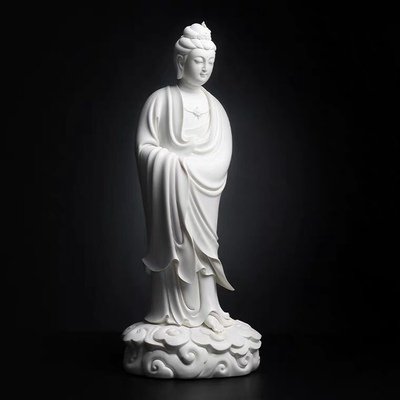 德化窑陶瓷摆件《祥云静思观音菩萨像》林建平佛像工艺 家居饰品