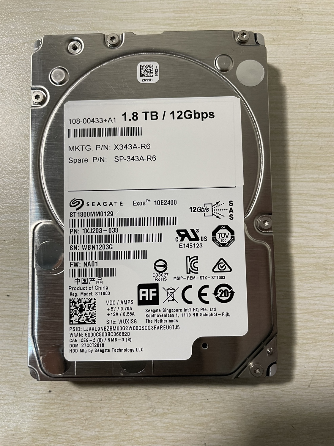 NetApp X343A-R6 1.8TB 10K SAS ds224c 1.8T 10K 存储硬盘