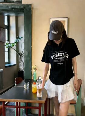 【小乐专享】连帽短袖t恤显瘦上衣今年流行爆款宽松卫衣体恤4012