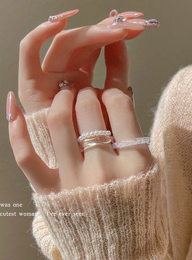 亚克力不规则珍珠戒指设计感小众时尚个性冷淡风素圈指环套装配饰