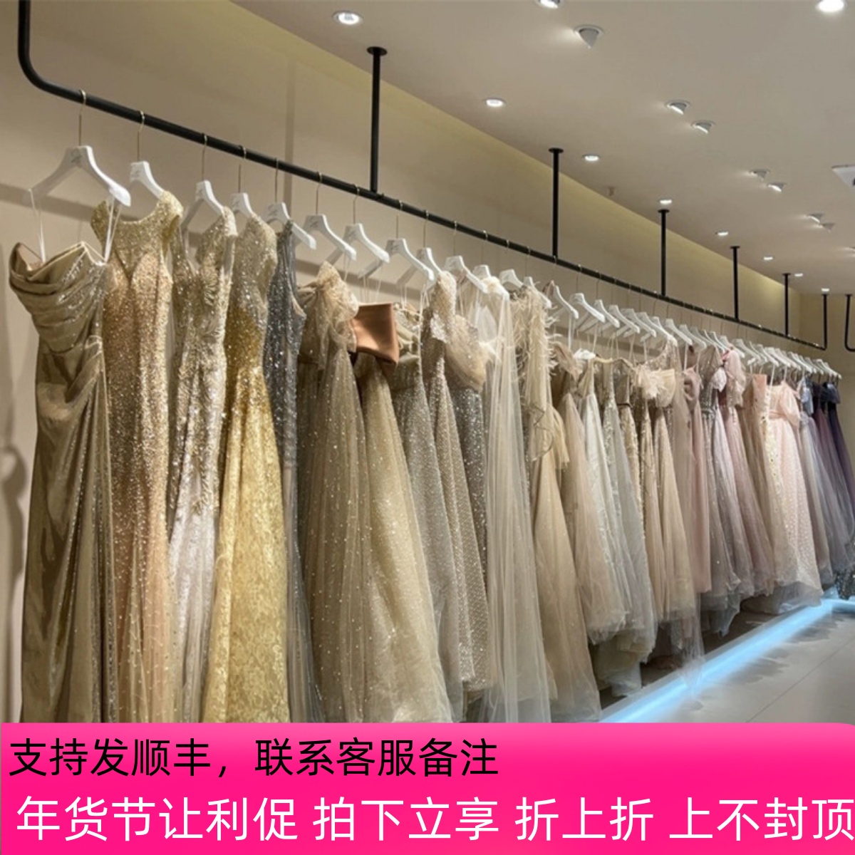 黑色婚纱展示架吊顶悬挂礼服挂架服装店上墙U挂衣杆婚纱吊架加粗