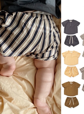 2022夏季ks同款男女童纯棉短裤超薄婴童包屁裤纯色条纹透气大PP裤