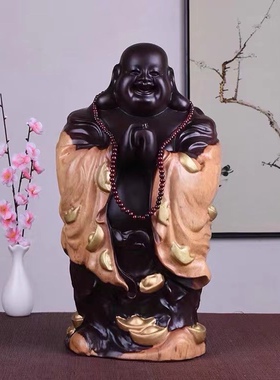 恭喜发财红木家居摆设弥勒佛像