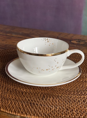 出口美国敲打纹洒金大容量45%骨粉含量骨瓷咖啡杯碟茶杯300毫升