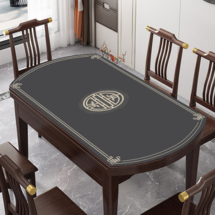 新中式 硅胶桌垫椭圆形餐桌布可折叠伸缩防水防油免洗防烫茶几桌垫