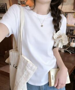 【小田tia专享】不规则收腰 圆领短款弹力短袖T恤