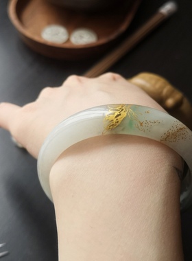 庄周梦蝶冰糯种水晶翡翠手镯