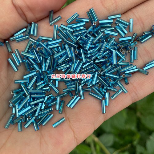 2*6mm方孔银心中蓝色玻璃管珠DIY材料串珠饰品手工散珠银色管珠