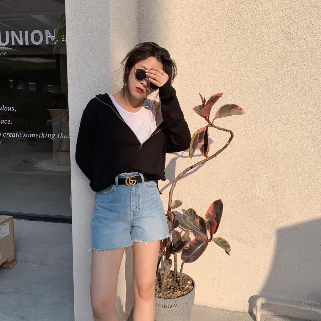 jo.life东大门2021新款春季女装连帽纯色拉链卫衣学生外套韩版女
