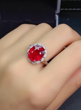 缅甸纯银高端大气风红宝石戒指