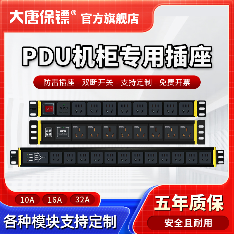 大唐保镖PDU电源插座8位12位10A16A防雷 pdu插座机柜专用插排定制