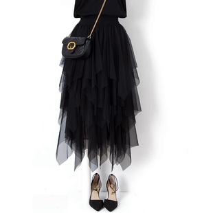 不规则秋季半身裙秋冬女2025新款网纱a字高腰百搭中长款学生纱裙