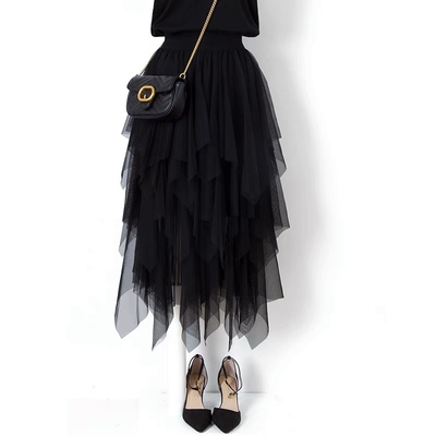 不规则秋季半身裙秋冬女2025新款网纱a字高腰百搭中长款学生纱裙