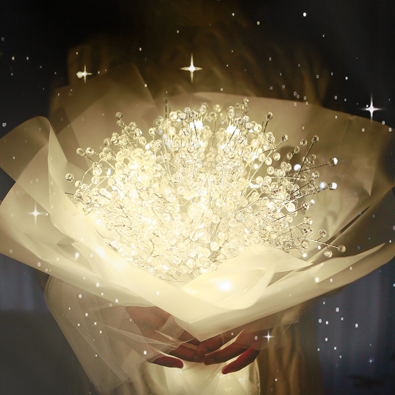 成品满天星灯串珠干花束生日礼物送女友闺蜜手工材料包玻璃珠