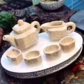 一博珊福精品天然珊瑚玉茶具套装 摆件饰品