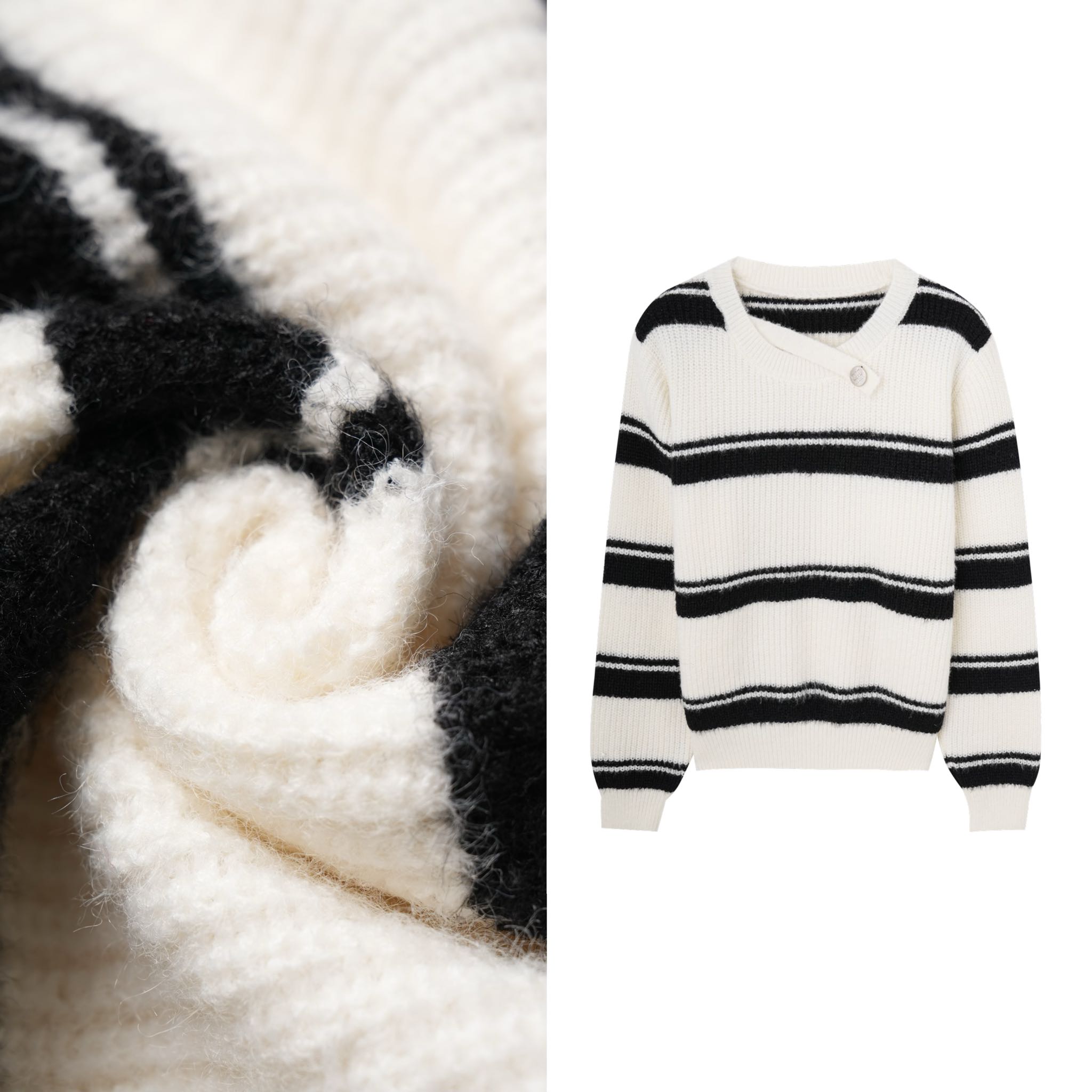 【爆米花专享】软糯慵懒风条纹v领毛衣女秋冬宽松针织衫上衣