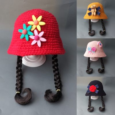韩版儿童假发帽子女宝宝秋冬天婴儿针织毛线套头小孩童公主保暖帽