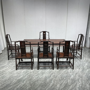 中式 大红酸枝茶桌家用茶台实木茶桌椅组合交趾黄檀方形功夫泡茶桌