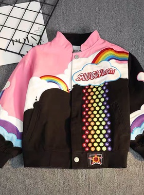 dudack潮牌春秋新款儿童刺绣外套男女童上衣加厚夹克宝宝棒球服