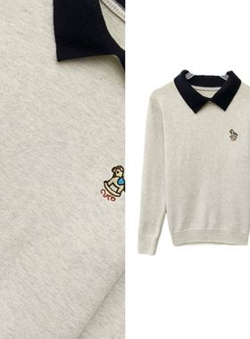 【小四专享】娃娃翻领毛衣洋气刺绣针织打底衫内搭宽松上衣1229