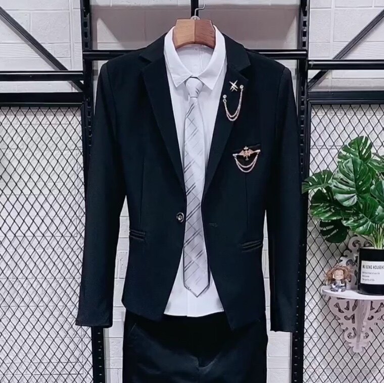 西服男紧身黑色单西装潮流休闲精神小伙单上衣外套韩版百搭夜店潮