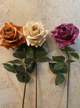 外单高仿出口单支手感玫瑰装饰仿真花假花绢花酒店摆件创意花艺