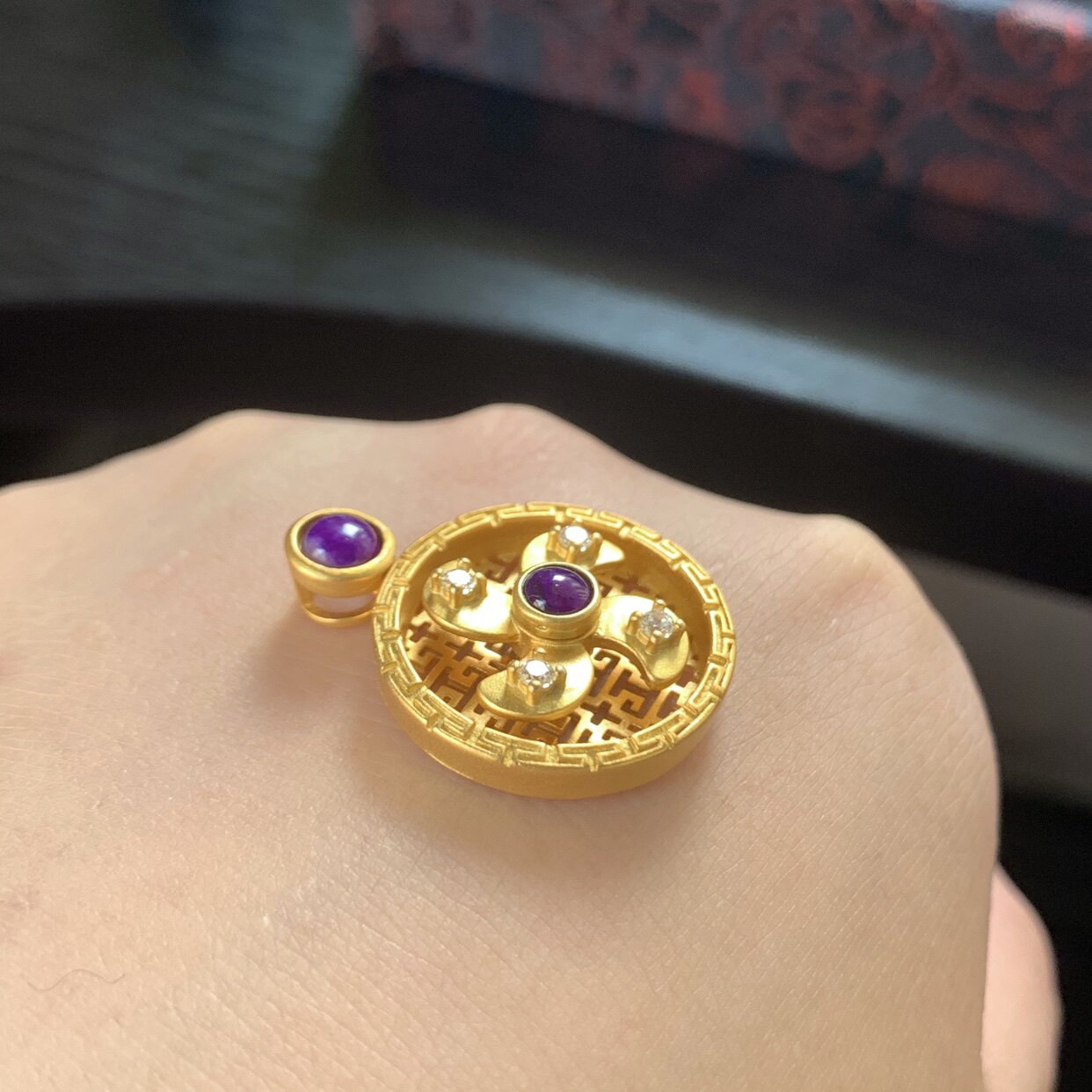 醒走 它转起来很溜 天然舒俱来皇家紫S925纯银古法金时来运转吊坠