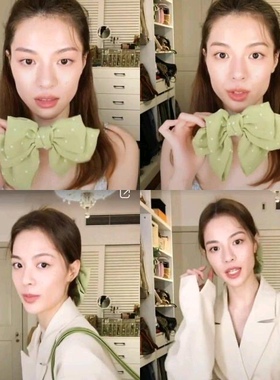 定制款～小红书钟楚曦同款绿色波点大蝴蝶结发夹顶夹弹簧夹头饰