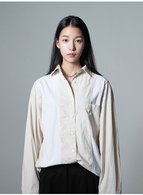 XTIVE｜SPELLEDIT韩国进口设计师款气质净版拼接毛边衬衫宽松长袖
