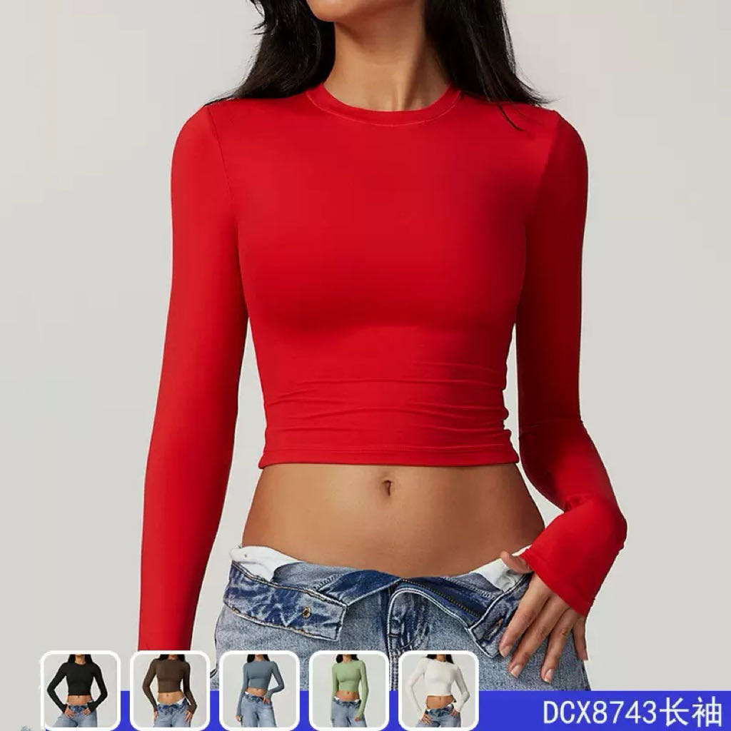 8743上衣紧身运动T恤速干长袖瑜伽服普拉提跑步运动健身长袖上衣