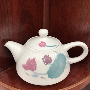 醴陵釉下五彩手绘功夫茶小茶壶LDN容量约200cc花色荷花茶具公道壶