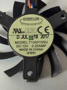 全新台湾EVERFLOW 6010 双滚珠DC12V0.25A大风量CPU风扇T126010BU