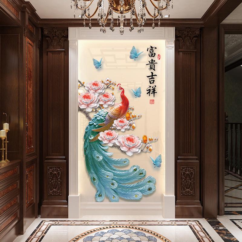 入户玄关装饰画3d立体背景墙贴画客厅走廊过道墙面装饰墙壁纸自粘图片