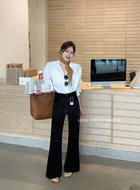 黑色亮闪闪满钻微喇牛仔裤女35016